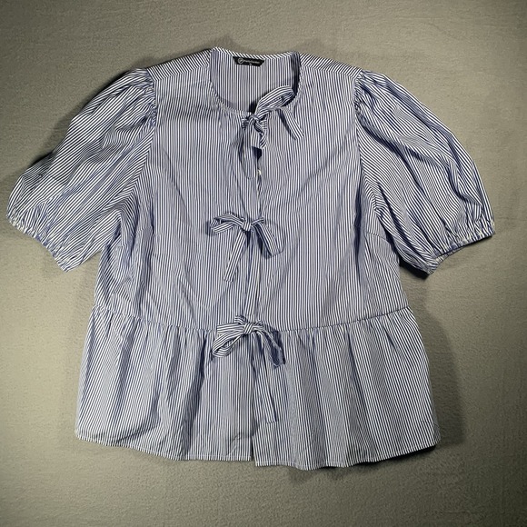 PAIR Of Pretty‎ Garden XL Blue/pink Strip Bow Front Top Puff Elbow Sleeves - Picture 3 of 10